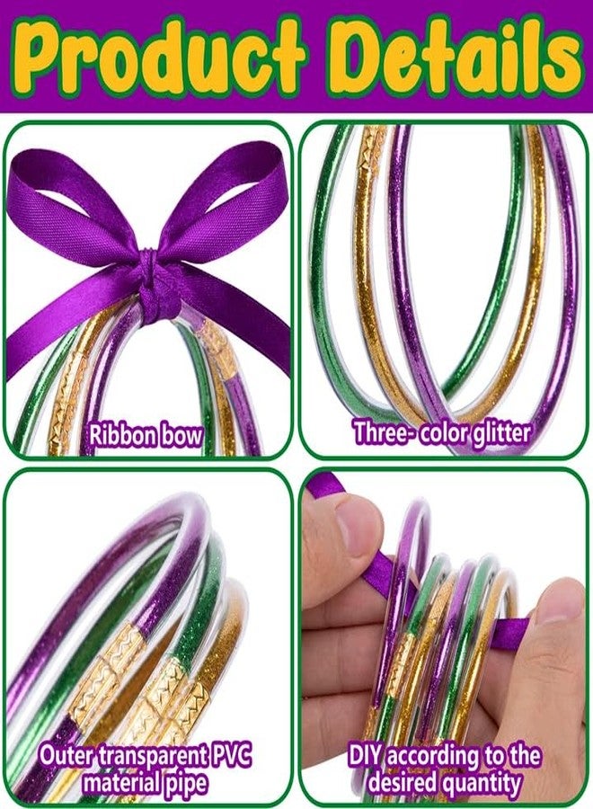 RunNico 12 Pcs Mardi Gras Jelly Bangles, Mardi Gras Glitter Bracelets with Bowknot, Purple Green Gold Jelly Bangles for Festival Parade Party Favors Costume Accessories - Image 3